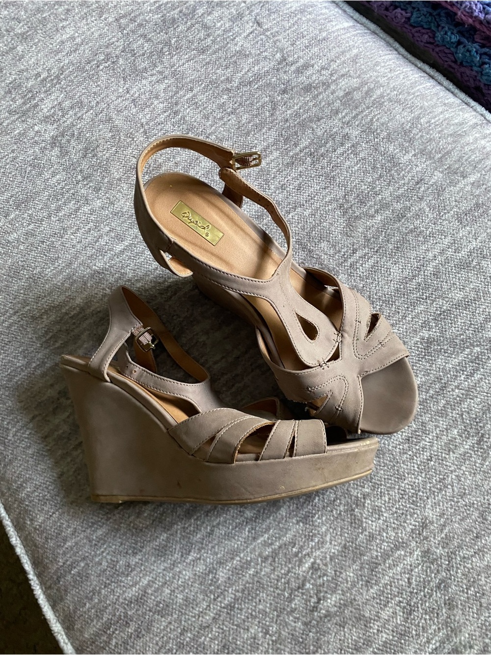Neutral Wedge Sandals with Ankle Strap - Women